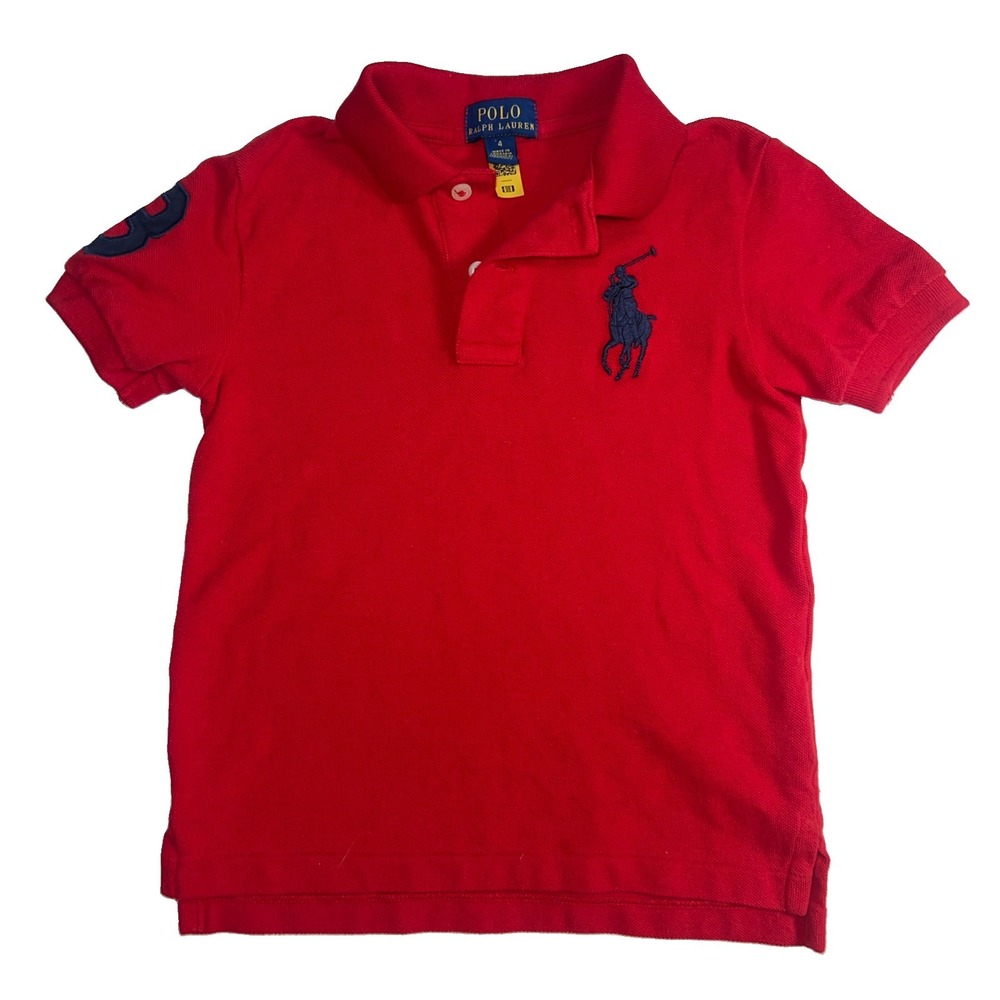 Polo Ralph Lauren Red Big Pony Short Sleeve Collared Shirt Polo Kids Size 4